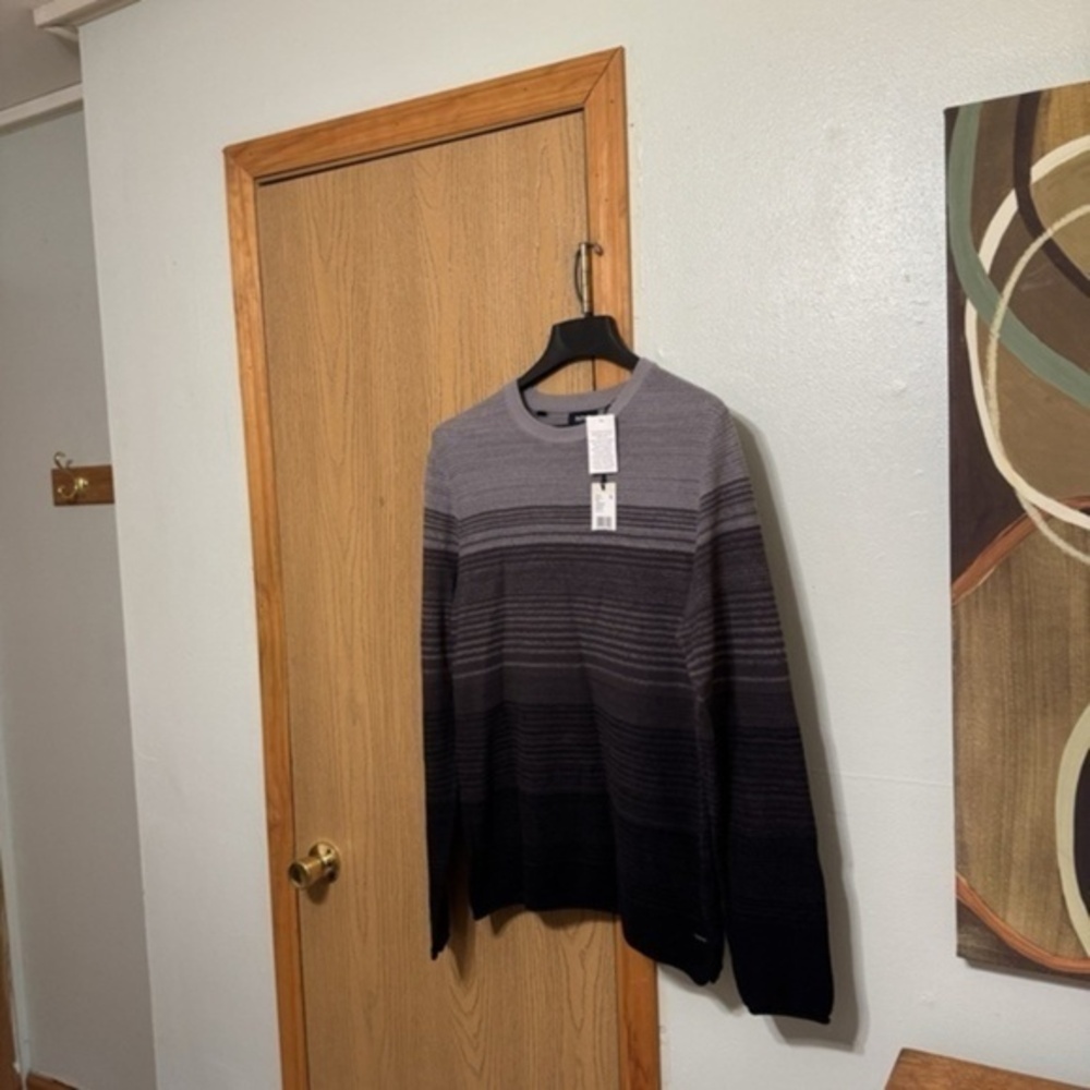 Buffalo David Bitton NWT Medium Gray w/Stripes Long Sleeve Crewneck Sweater